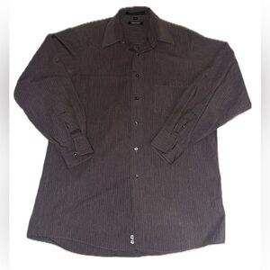 DKNY Striped Gray 100% Cotton Button Down Dress Shirt